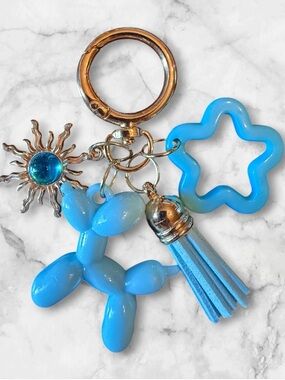 Blue Balloon Dog & Star Tassel Keychain